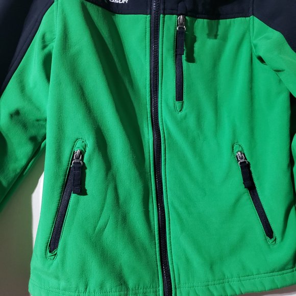 boys size 10-12 Zeroxposur zip jacket, black green water resistant fleece lined - Picture 3 of 12